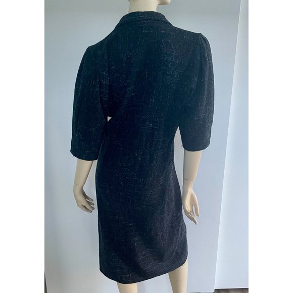 1980s Wool Dress, Size Medium, ELL-JAY Juniors Canada, V-Neck Black Winter Dress - Picture 6 of 11